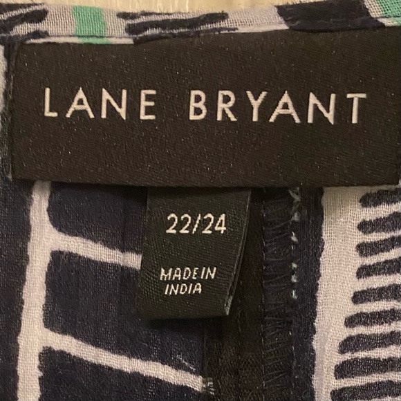 Lane Bryant Navy and Green Striped Cotton Blouse EUC - Picture 3 of 10